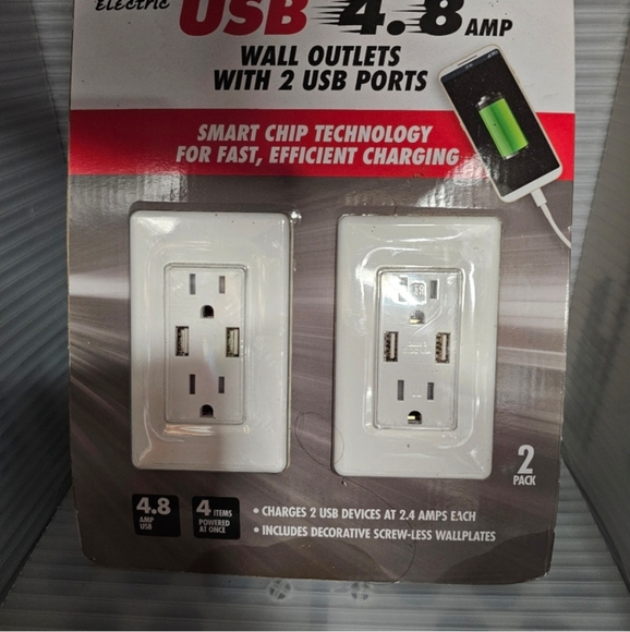Feit Electric 2PK Wall Outlets With 2 USB Ports 4.8 Amps 2 Pack NEW IN BOX - Picture 2 of 3